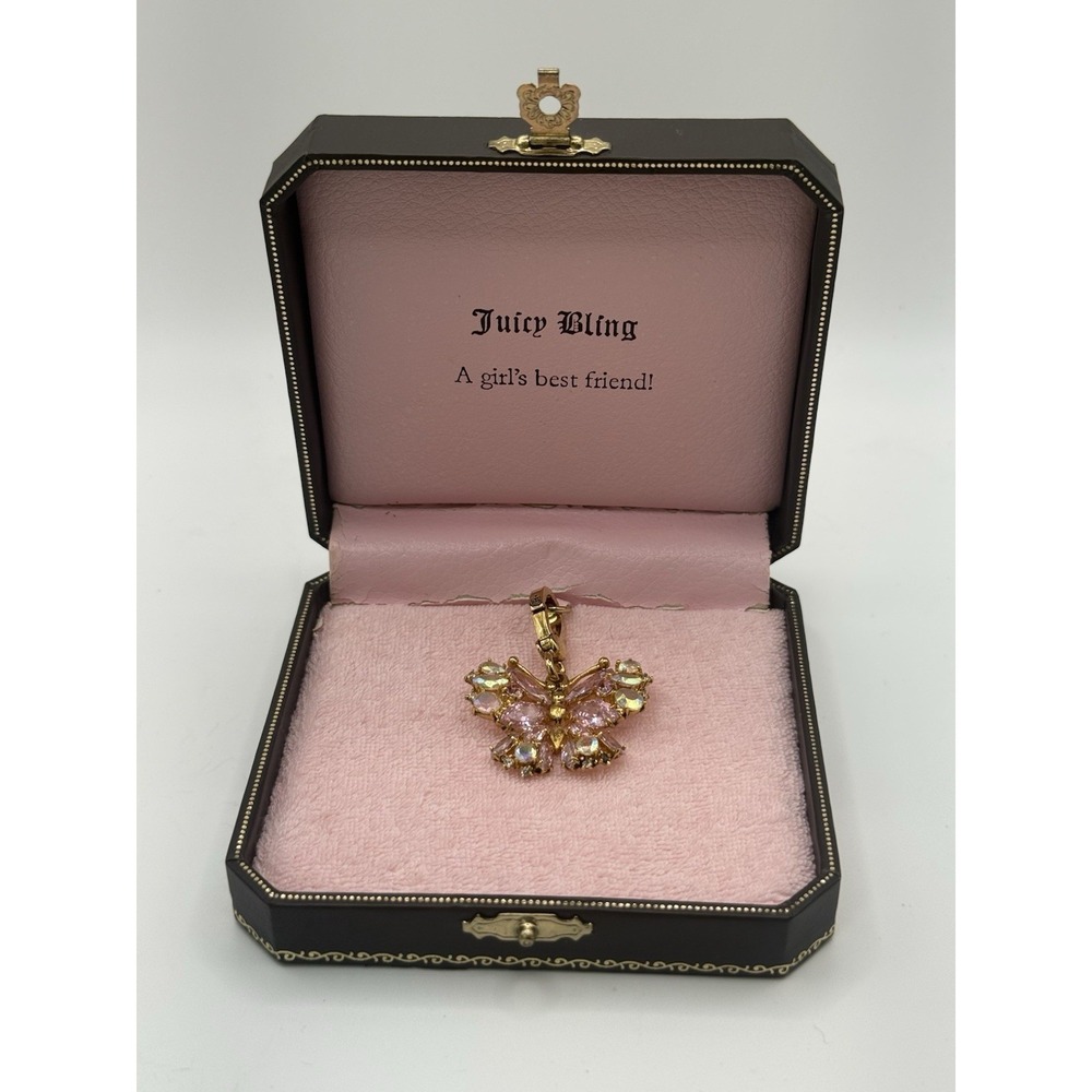 Juicy Couture Pink Butterfly Charm Crystal Gold Tone Y2K NWT Box Rare - Picture 2 of 7